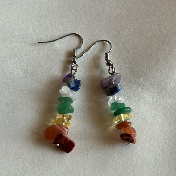 3/$20 Rainbow Multicolor Crystal Rock Ornate Silver Tone Long Dangling Earrings - Picture 2 of 3